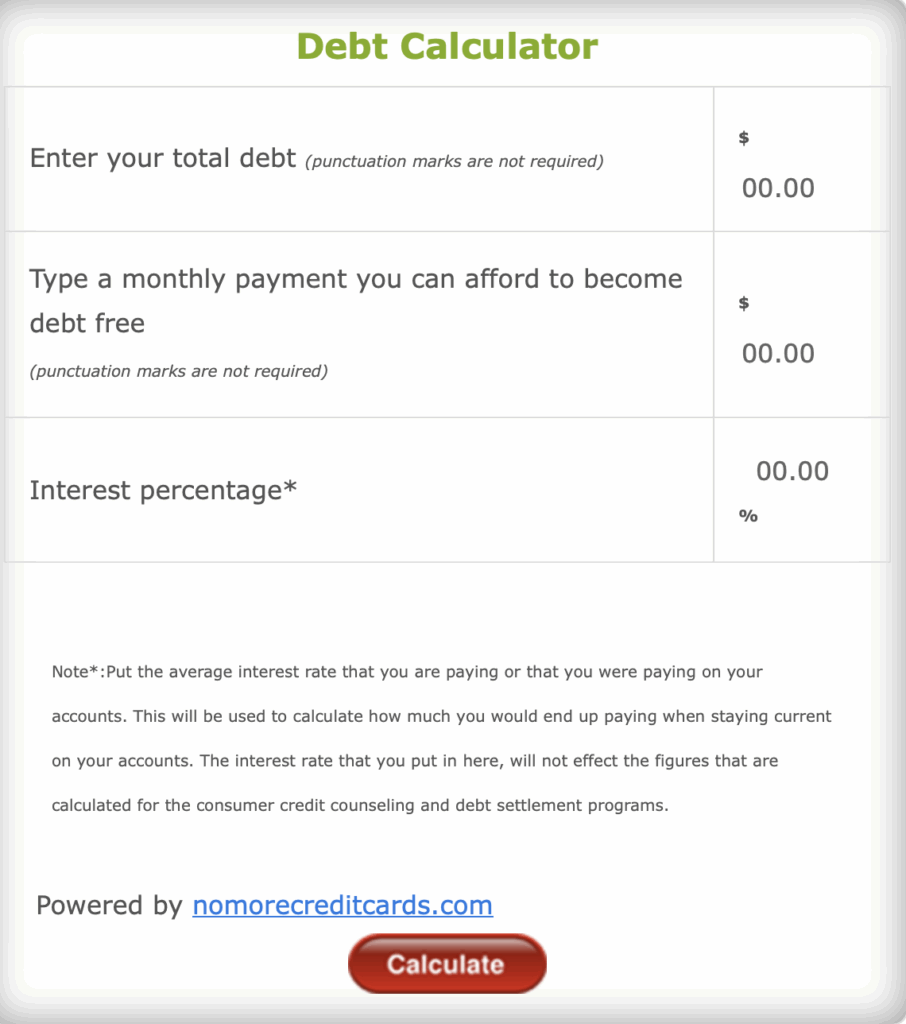 Debt calculator for rescheduledebt.com